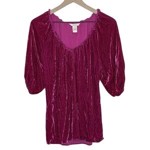 Sundance Velvet Silk Puff Short Sleeve Ruffle Neck Top Medium Y2K Whimsigoth